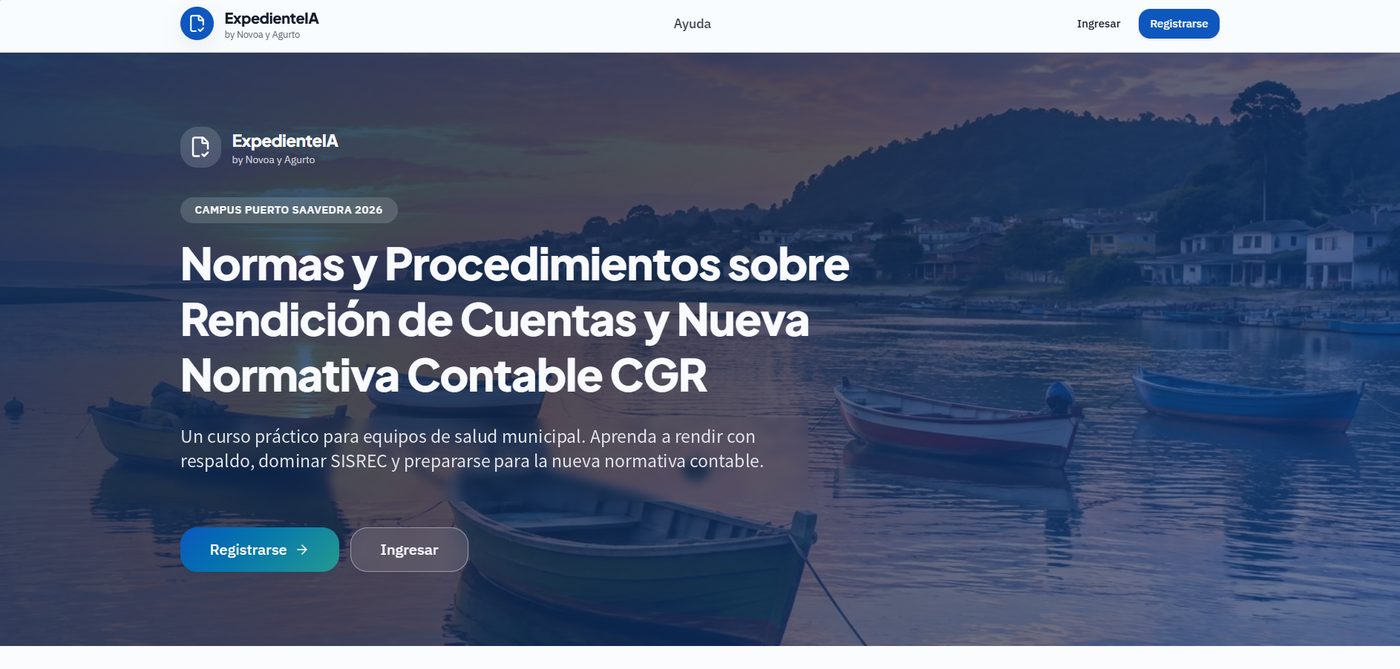 Portada de un campus virtual de capacitación desarrollado por ExpedienteIA by Novoa y Agurto