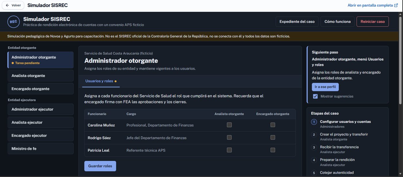 Simulador del SISREC desarrollado por ExpedienteIA, con los siete perfiles del sistema